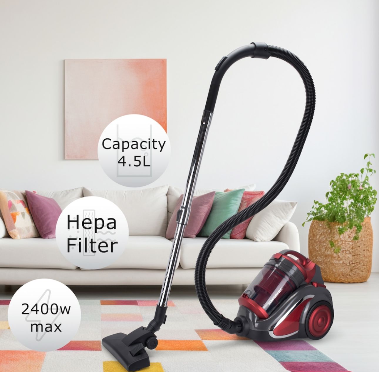 Aspirator fara sac-2200 Watt Negru/Rosu